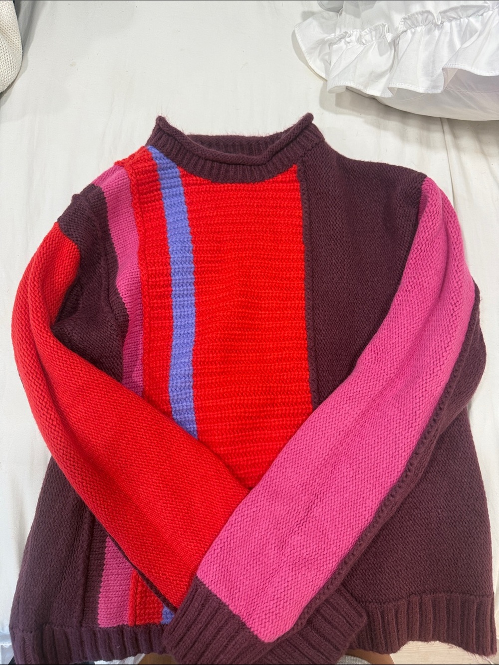 Ann Taylor Colorblock Crew Sweater in Red, Pink & Purple